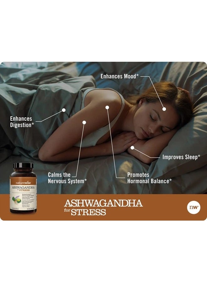 NatureWise Ashwagandha for Stress | Calming KSM-66 Herbal Supplement Extract + GABA, L-Theanine, Rhodiola Rosea, Light Brown, 60 Count - Image 2