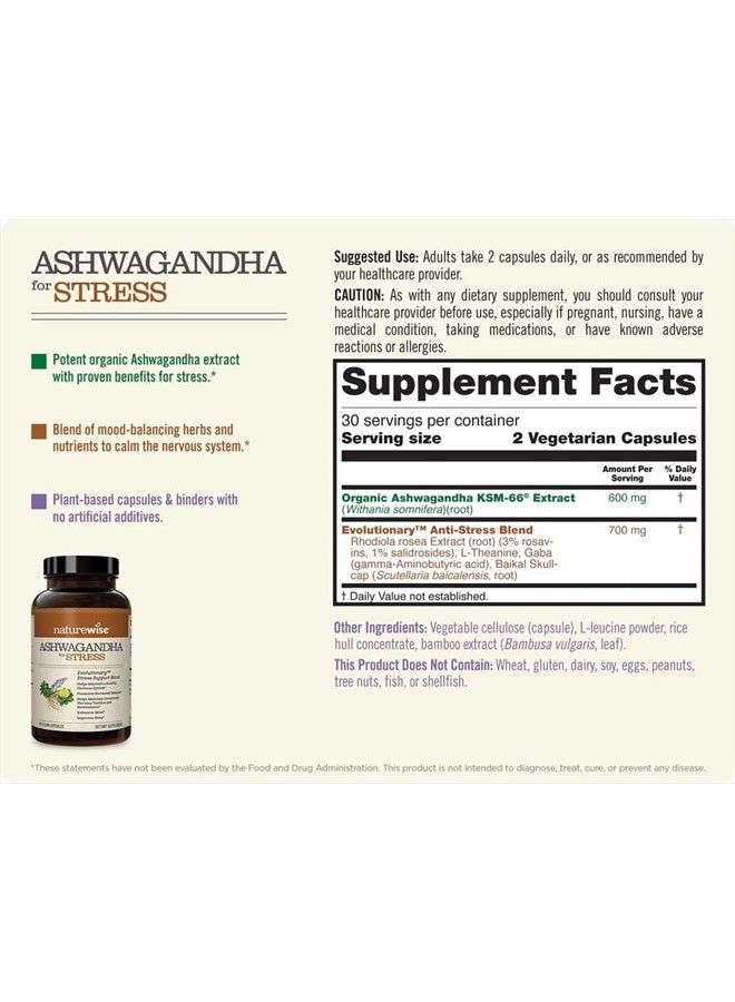 NatureWise Ashwagandha for Stress | Calming KSM-66 Herbal Supplement Extract + GABA, L-Theanine, Rhodiola Rosea, Light Brown, 60 Count - Image 4