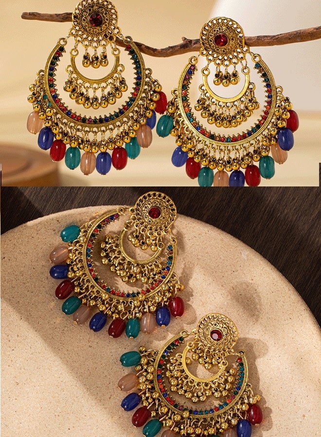 جهمكة شاندبالي هندية للنساء - جهمكة طويلة ذهبية مطليّة بحجر ملون عرقية تقليدية معبدية - Image 1