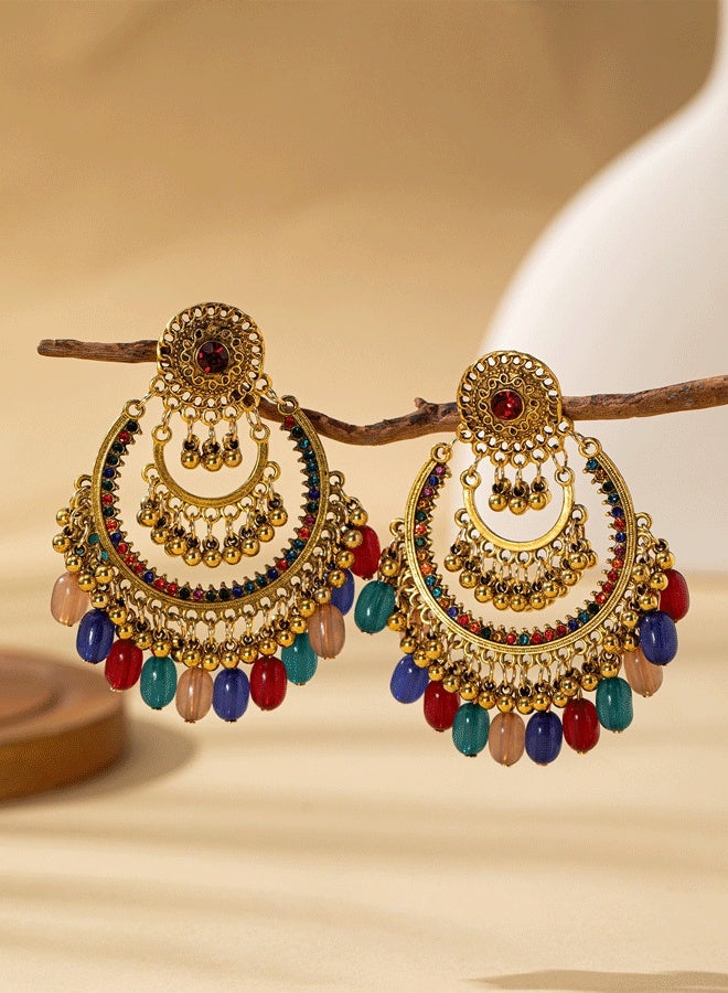 جهمكة شاندبالي هندية للنساء - جهمكة طويلة ذهبية مطليّة بحجر ملون عرقية تقليدية معبدية - Image 2