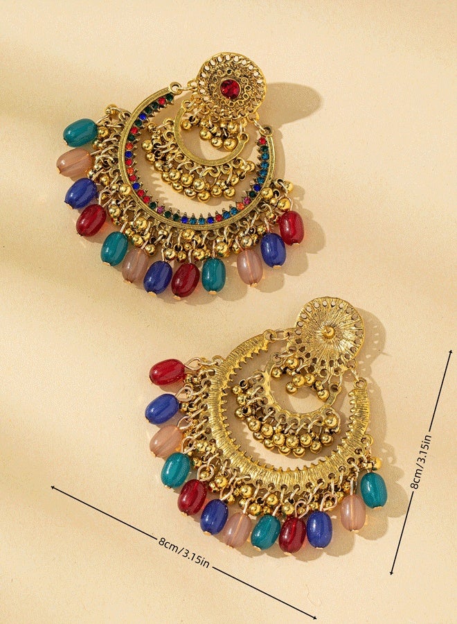 جهمكة شاندبالي هندية للنساء - جهمكة طويلة ذهبية مطليّة بحجر ملون عرقية تقليدية معبدية - Image 3