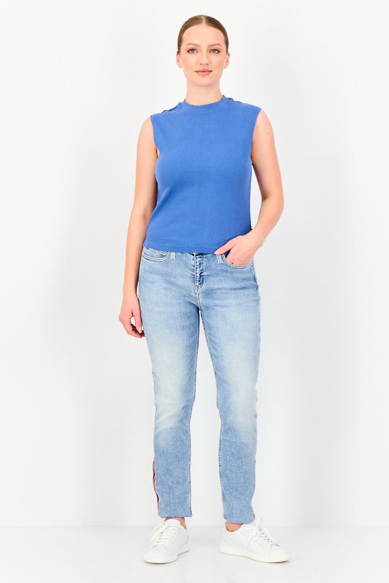 Levi's Women Round Neck Sleeveless Ribbed Top, Blue - Image 3