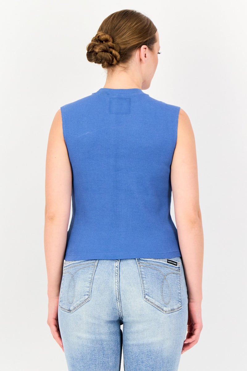Levi's Women Round Neck Sleeveless Ribbed Top, Blue - Image 4