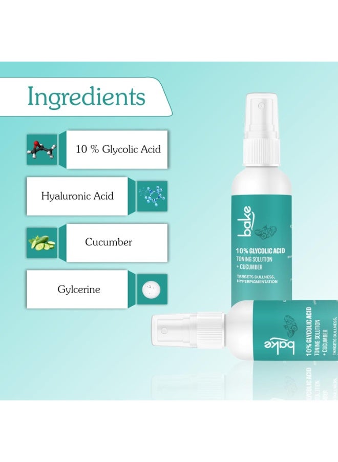 BAKE 10% Glycolic Acid Toner with Hyaluronic Acid | Targets Hyperpigmentation | Pore Tightening Toner for Face & Underarms | For Combination skin, Oily, Acne Prone skin | Alcohol Free Toner | 100ml - Image 3