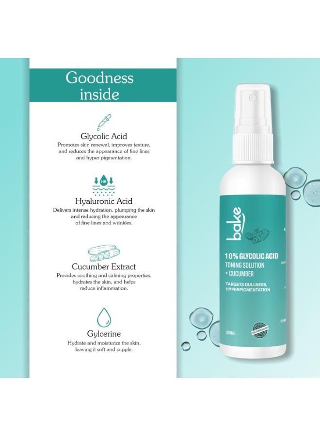 BAKE 10% Glycolic Acid Toner with Hyaluronic Acid | Targets Hyperpigmentation | Pore Tightening Toner for Face & Underarms | For Combination skin, Oily, Acne Prone skin | Alcohol Free Toner | 100ml - Image 5