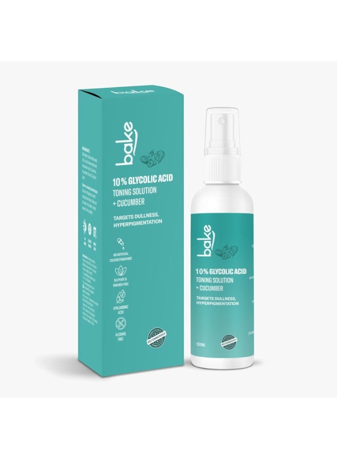 BAKE 10% Glycolic Acid Toner with Hyaluronic Acid | Targets Hyperpigmentation | Pore Tightening Toner for Face & Underarms | For Combination skin, Oily, Acne Prone skin | Alcohol Free Toner | 100ml - Image 1