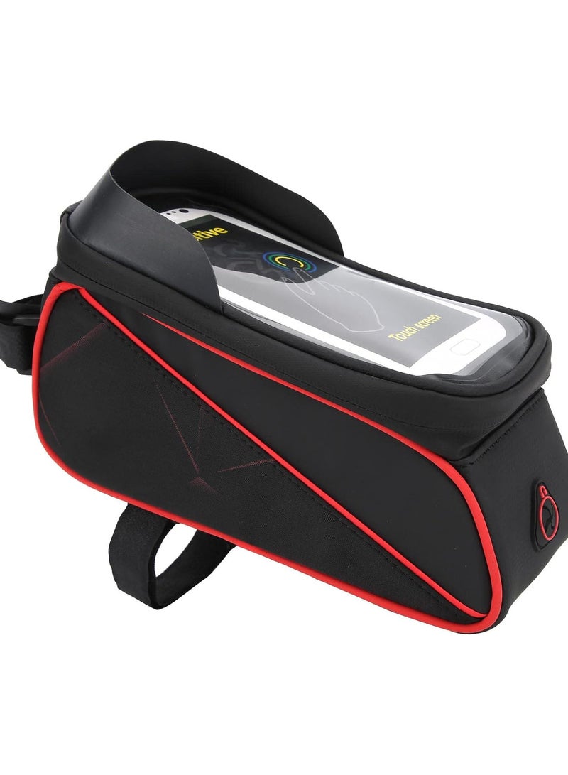 GGOOT Bike Frame Bag, Waterproof Bike Frame Bag Bicycle Cell Phone Holder Bicycle Top Tube Bag Touch Screen Front Frame Bag Black - Image 1