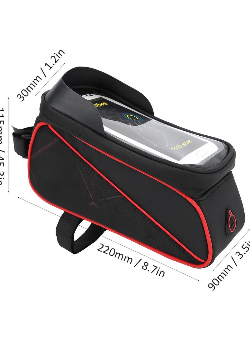 GGOOT Bike Frame Bag, Waterproof Bike Frame Bag Bicycle Cell Phone Holder Bicycle Top Tube Bag Touch Screen Front Frame Bag Black - Image 5