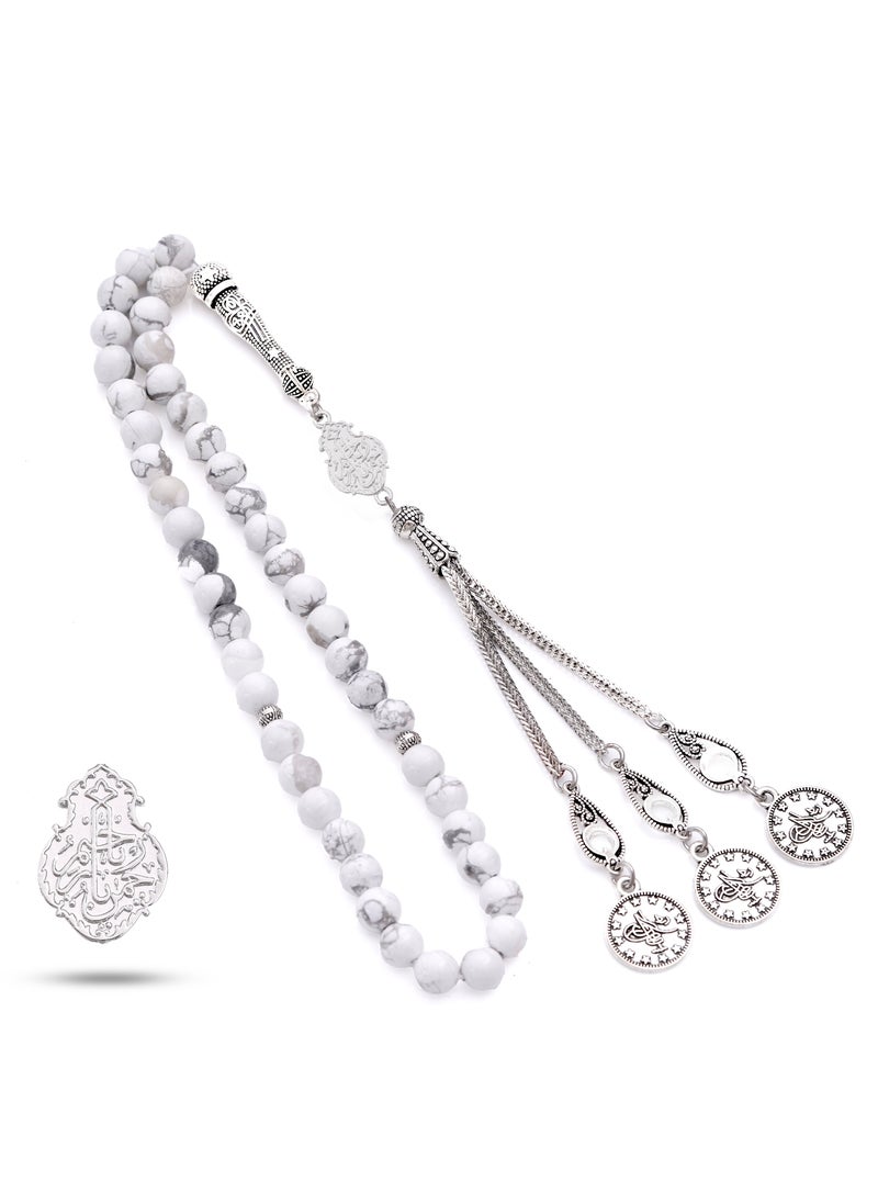 Subhati Prayer Beads (Misbah ) with metal Parts and Hawolite Stone | 8 MM Beads - 45 Pcs | ya rahmunu ya rahim  - Image 2