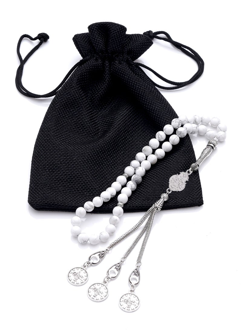 Subhati Prayer Beads (Misbah ) with metal Parts and Hawolite Stone | 8 MM Beads - 45 Pcs | ya rahmunu ya rahim  - Image 3