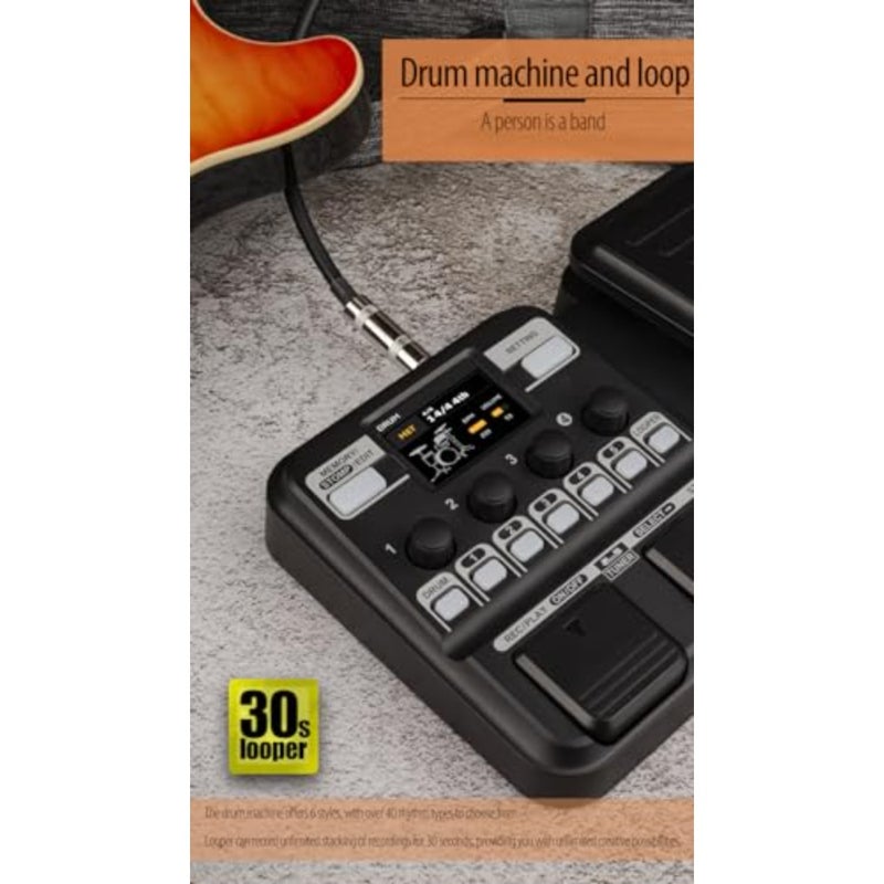 KMF-1 Multi-Effects Guitar Pedal Guitar processor with 18 amp and cabinet models, 59 effects, looper, drum machine, AUX input and headphone output. Color: Black - Image 5