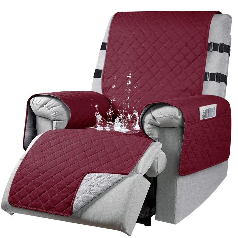 aolceth Recliner Chair Cover with Side Pockets Waterproof Recliner Chair Slipcover With 2 Elastic Straps NonSlip Armchair Recliner Protector for Families with PetsKids Washable Recliner Sofa Cover - Image 1