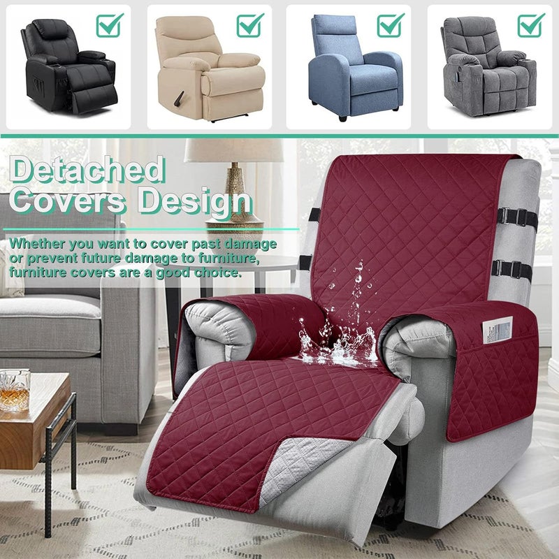 aolceth Recliner Chair Cover with Side Pockets Waterproof Recliner Chair Slipcover With 2 Elastic Straps NonSlip Armchair Recliner Protector for Families with PetsKids Washable Recliner Sofa Cover - Image 2