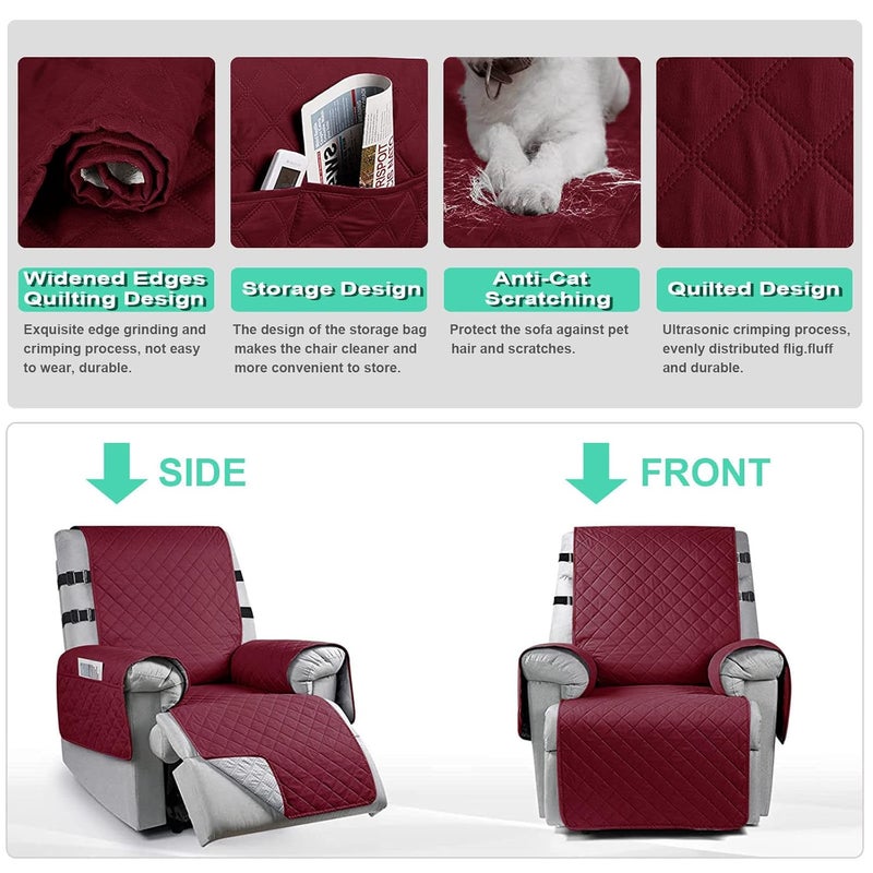 aolceth Recliner Chair Cover with Side Pockets Waterproof Recliner Chair Slipcover With 2 Elastic Straps NonSlip Armchair Recliner Protector for Families with PetsKids Washable Recliner Sofa Cover - Image 4