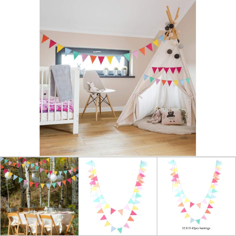 Double Side Colorful Flag Pennants Multicolor Banner Bunting for Celebration(32.81ft 42pcs) - Image 4