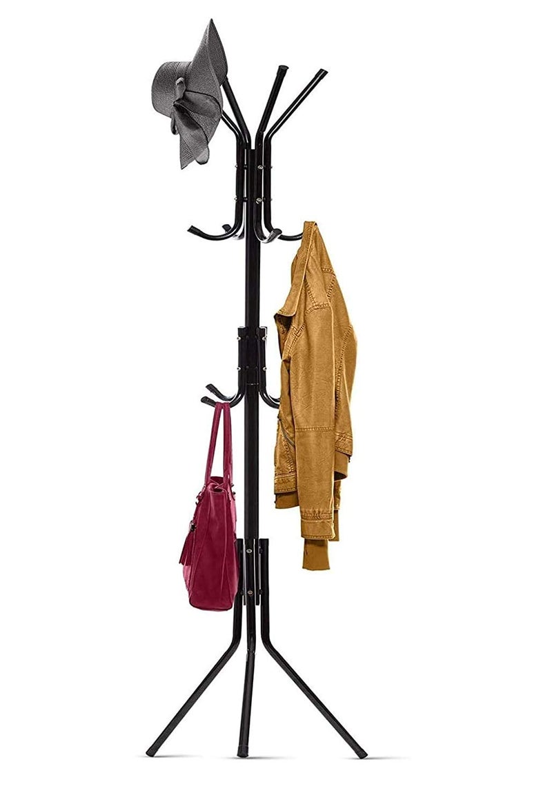 Inditradition Inditradition Metal Coat Rack Hanger Stand Free Standing for Suit Blazer Jacket Gown Handbags Umbrella DoitYourself 12 Hooks 68 Inches Black - Image 1