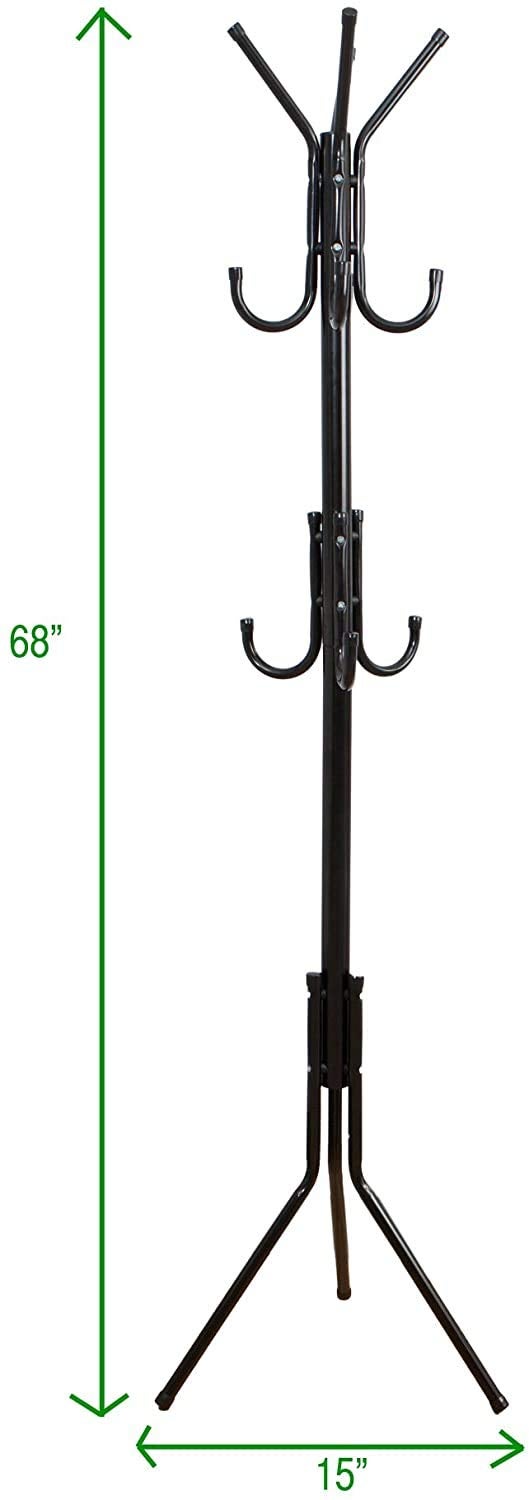 Inditradition Inditradition Metal Coat Rack Hanger Stand Free Standing for Suit Blazer Jacket Gown Handbags Umbrella DoitYourself 12 Hooks 68 Inches Black - Image 5