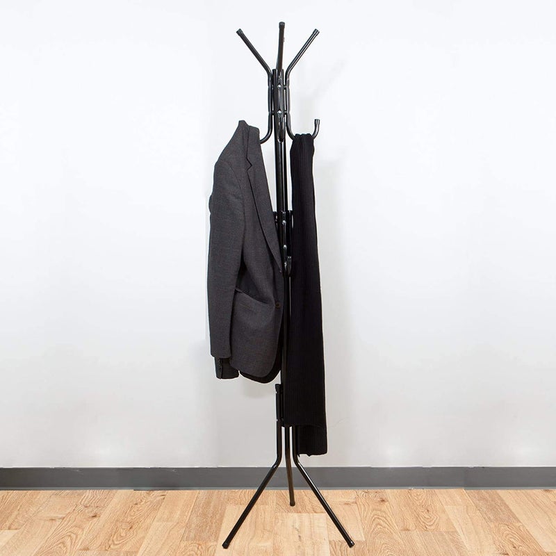 Inditradition Inditradition Metal Coat Rack Hanger Stand Free Standing for Suit Blazer Jacket Gown Handbags Umbrella DoitYourself 12 Hooks 68 Inches Black - Image 3