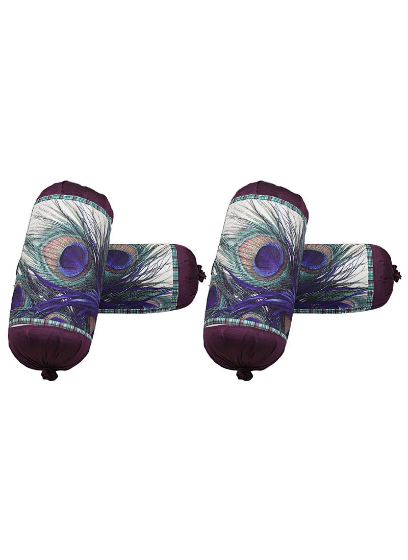Kuber Industries Kuber Industries Peacock Wings Design Cotton 4 Pieces Bolster Cover Set Cream CTKTC13667Standard  - Image 1