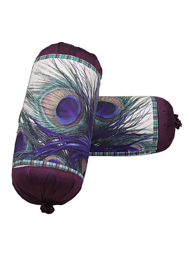 Kuber Industries Kuber Industries Peacock Wings Design Cotton 4 Pieces Bolster Cover Set Cream CTKTC13667Standard  - Image 4