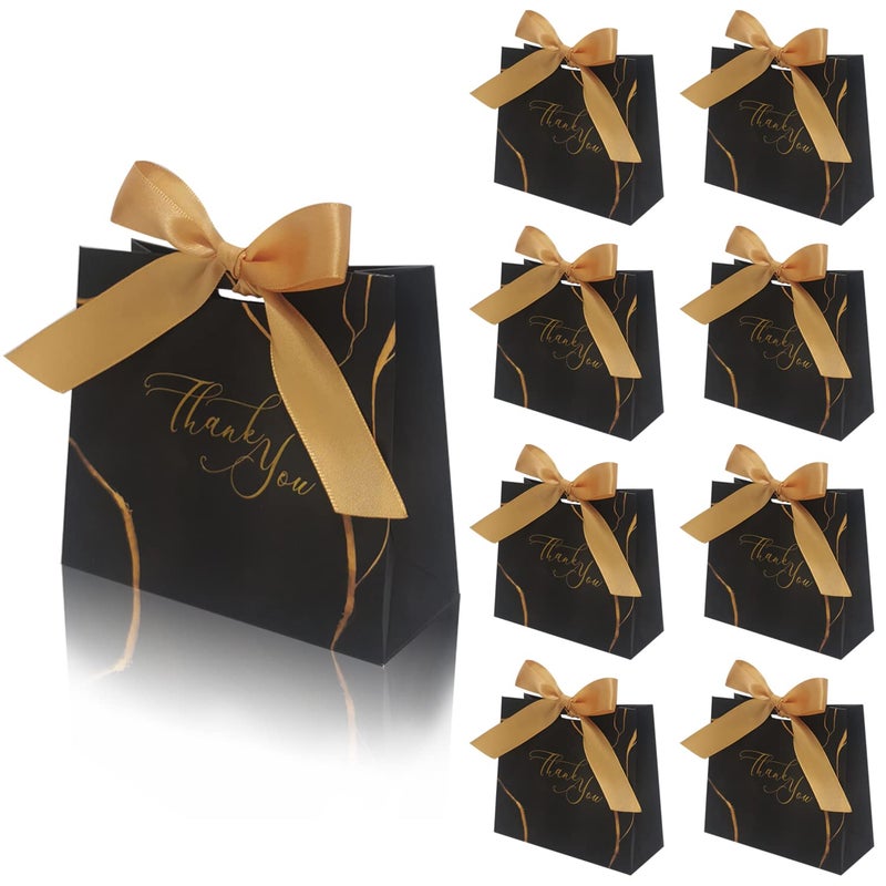 DECHISY 30Pack Small Thank You Gift Bags,Marble Pattern Party Favor Bags with Gold Bow Ribbon,4.5x1.8x3.Inches,Paper Bags for Birthday Wedding Bridesmaid Holiday Valentines Day (Black) - Image 1