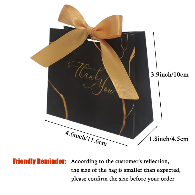 DECHISY 30Pack Small Thank You Gift Bags,Marble Pattern Party Favor Bags with Gold Bow Ribbon,4.5x1.8x3.Inches,Paper Bags for Birthday Wedding Bridesmaid Holiday Valentines Day (Black) - Image 3