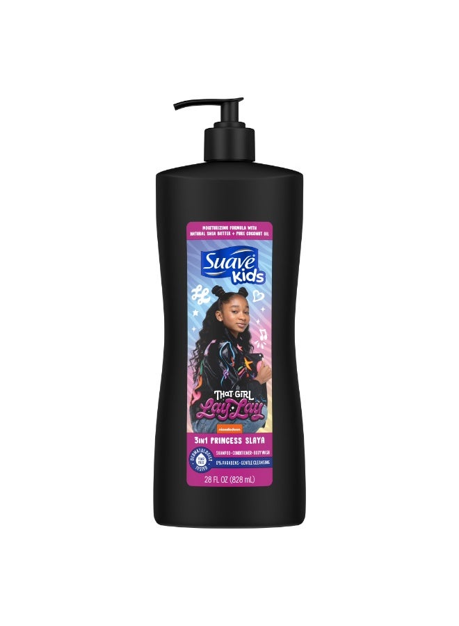 شامبو وبلسم وغسول للجسم 3 في 1 للأطفال برينسيس سلايا، زبدة الشيا وزيت جوز الهند، 828 مل