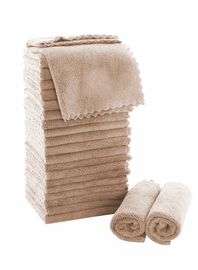 KASTWAVE Ultra Soft Premium Washcloths Set - 12 x 12 inches - 24 Pack - Quick Drying - Highly Absorbent Coral Velvet Bathroom (Khaki) - Image 1