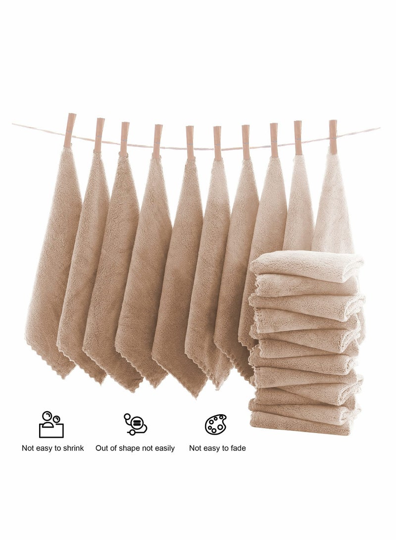 KASTWAVE Ultra Soft Premium Washcloths Set - 12 x 12 inches - 24 Pack - Quick Drying - Highly Absorbent Coral Velvet Bathroom (Khaki) - Image 4