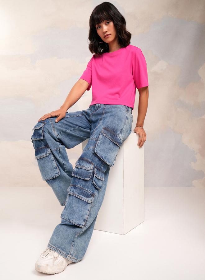 Tokyo Talkies Solid Round Neck Crop Top - Image 2