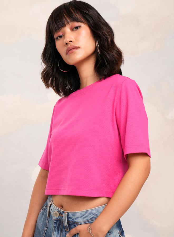 Tokyo Talkies Solid Round Neck Crop Top - Image 4