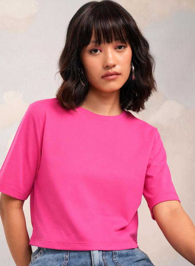 Tokyo Talkies Solid Round Neck Crop Top - Image 1
