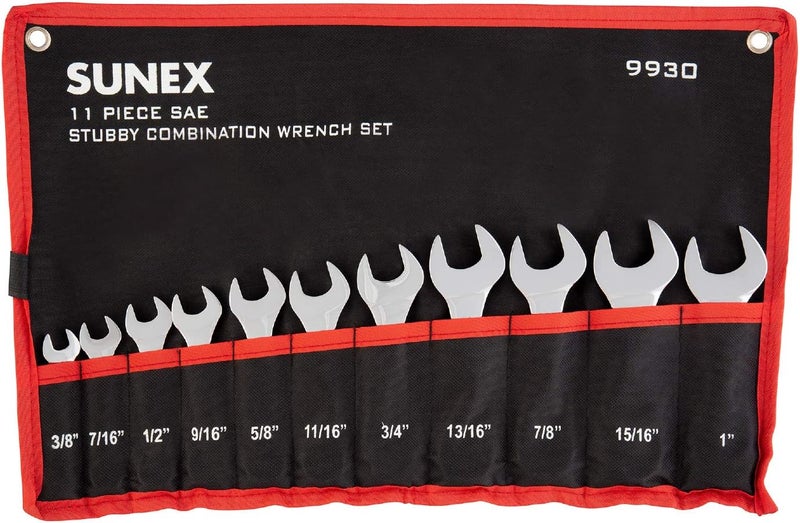Sunex Tools 9930 11-Piece SAE Stubby Combination Wrench Set, 3/8-Inch to 1-Inch - Image 1