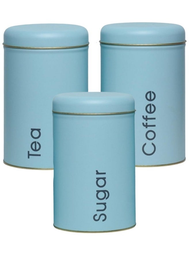 Generic - Set of 3 round kitchen storage canisters with lids for sugar, coffee, and tea, 500 ml (light blue) - Image 1