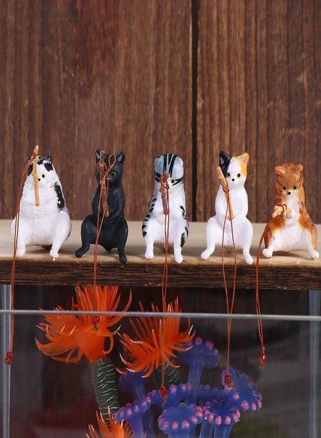 Kopida Fishing Cat Statue 5PCS Creative Kitten Fishing Miniature Figurines Flower Pot Micro Landscape Mini Cute Cat Statue Aquarium Fish Tank Decor Ornaments - Image 2