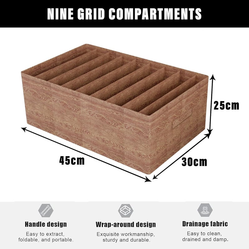 Kuber Industries Trouser Box Wardrobe Organizer Clothes Organizer Storage Box for PantsShirtSweatersBra PantySocks 9Grid Closet Organizer Large Pack of 2 Wooden - Image 3