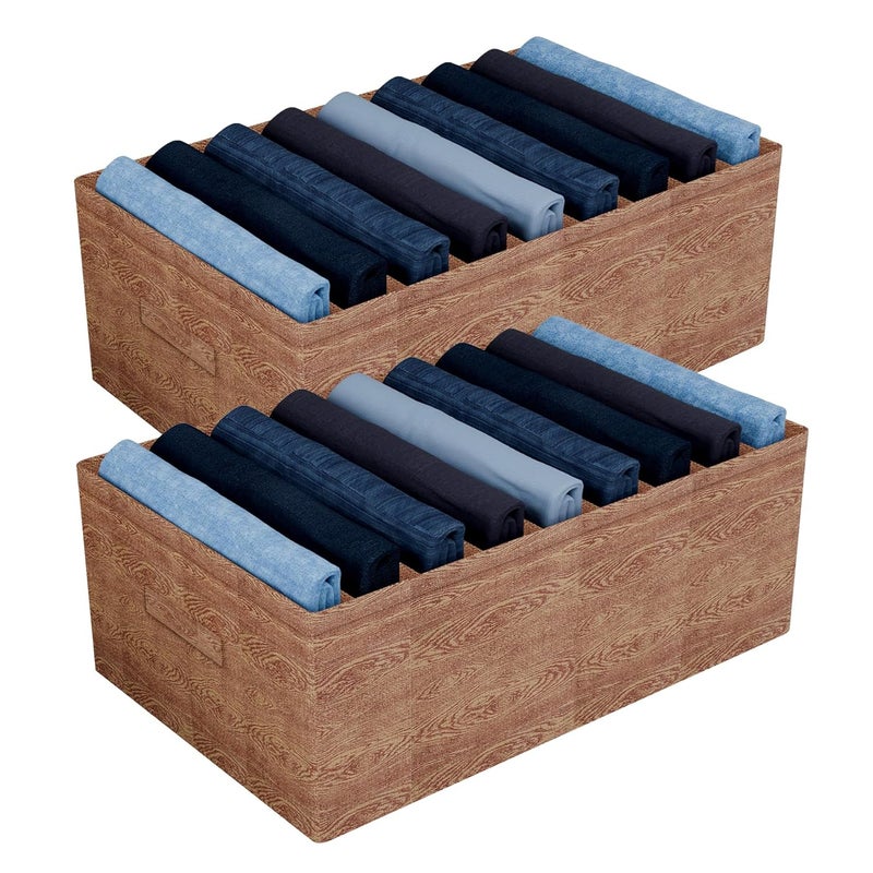 Kuber Industries Trouser Box Wardrobe Organizer Clothes Organizer Storage Box for PantsShirtSweatersBra PantySocks 9Grid Closet Organizer Large Pack of 2 Wooden - Image 1