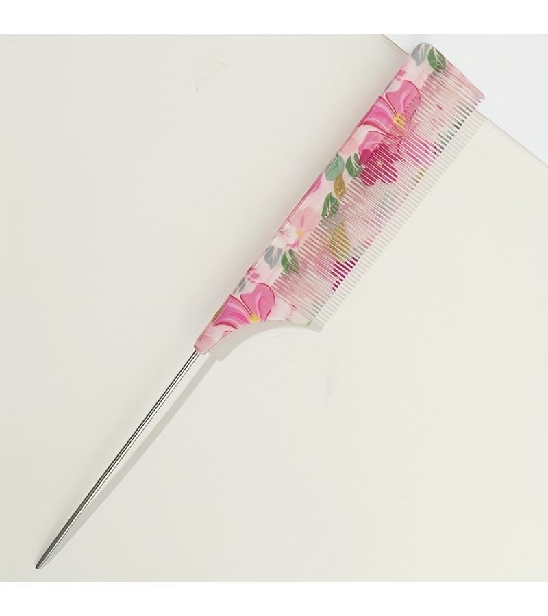 3 Pcs Hair Combs Set Pointed Tail Comb And Flat Comb Durable ABS Material Metal And ABS Handle Elegant Flower Pattern Color Printing Smooth Hair Combing Tangle Free - Image 1