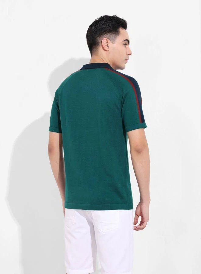 شركة المرآب الهندية Men Slim Fit Textured Polo Neck Half Sleeves T-Shirt