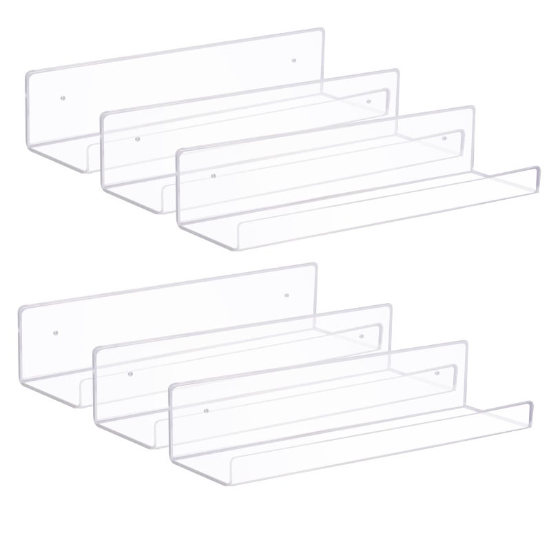 ECOSEAO Acrylic Floating Shelves 6 Pack Clear Acrylic Display Shelves Wall Mounted Bookshelf Invisible Storage Shelf for Home Kitchen Bathroom Living Room 38cm x11cmx78cm