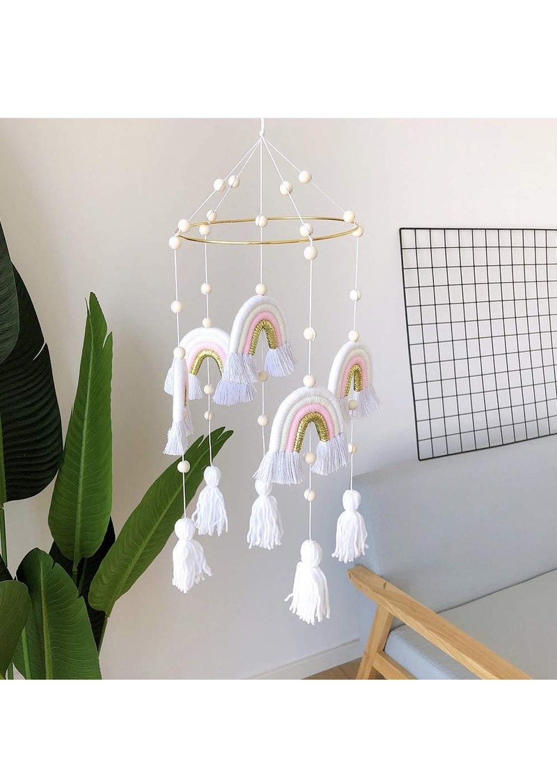 SYOSI Baby Crib Mobile Wall Hanging Decor, Boho Rainbow Nursery Decor, Rainbow Baby Mobile Hanging Macrame for Bassinet Nursery Decor - Image 1
