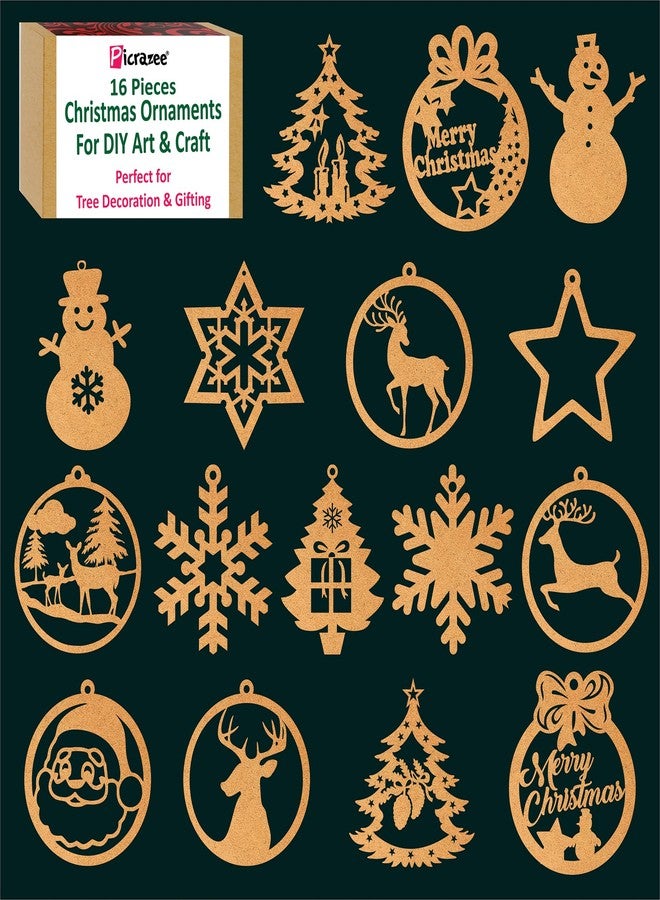 Picrazee DIY 16 Pcs Wooden Christmas Tree Ornaments Set | Paint & Decorate Tree Hanging Craft Kit for Kids & Family | Xmas Decor, Party & Gifting - Image 1