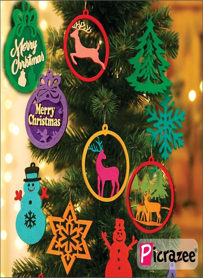 Picrazee DIY 16 Pcs Wooden Christmas Tree Ornaments Set | Paint & Decorate Tree Hanging Craft Kit for Kids & Family | Xmas Decor, Party & Gifting - Image 2