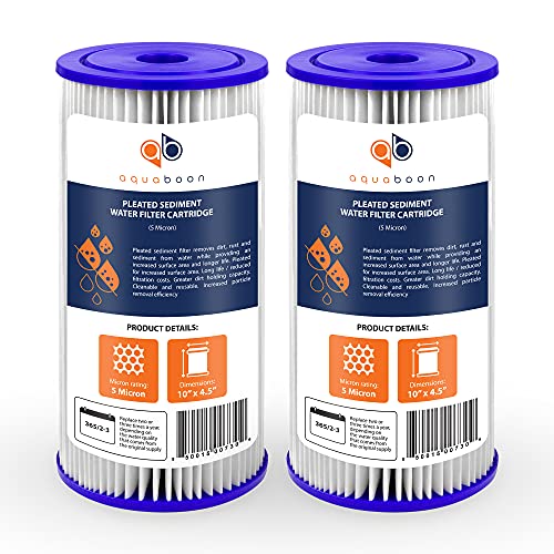Aquaboon 5 Micron Pleated Sediment Water Filter 10 x 4.5 Cartridge - Whole House Water Filter Replacement - Whole House Water Filters Cartridges Compatible with Well Filters FXHSC, R50-BBSA, 2-Pack - Image 1