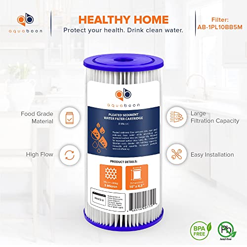 Aquaboon 5 Micron Pleated Sediment Water Filter 10 x 4.5 Cartridge - Whole House Water Filter Replacement - Whole House Water Filters Cartridges Compatible with Well Filters FXHSC, R50-BBSA, 2-Pack - Image 4