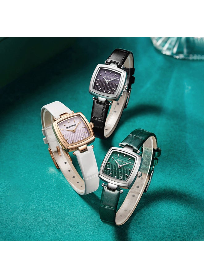 Mark Fairwhale Square Women's Quartz Watch | Vintage Green Genuine Leather Strap | Stainless Steel Case | Daily Water Resistant - Image 2