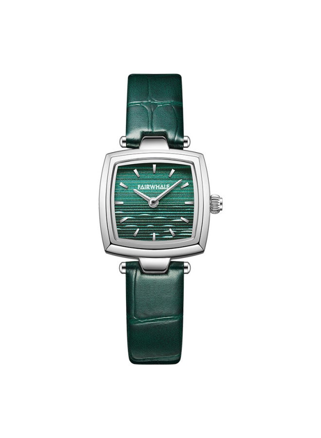 Mark Fairwhale Square Women's Quartz Watch | Vintage Green Genuine Leather Strap | Stainless Steel Case | Daily Water Resistant - Image 1