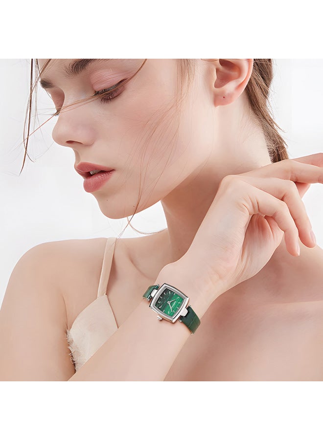 Mark Fairwhale Square Women's Quartz Watch | Vintage Green Genuine Leather Strap | Stainless Steel Case | Daily Water Resistant - Image 3