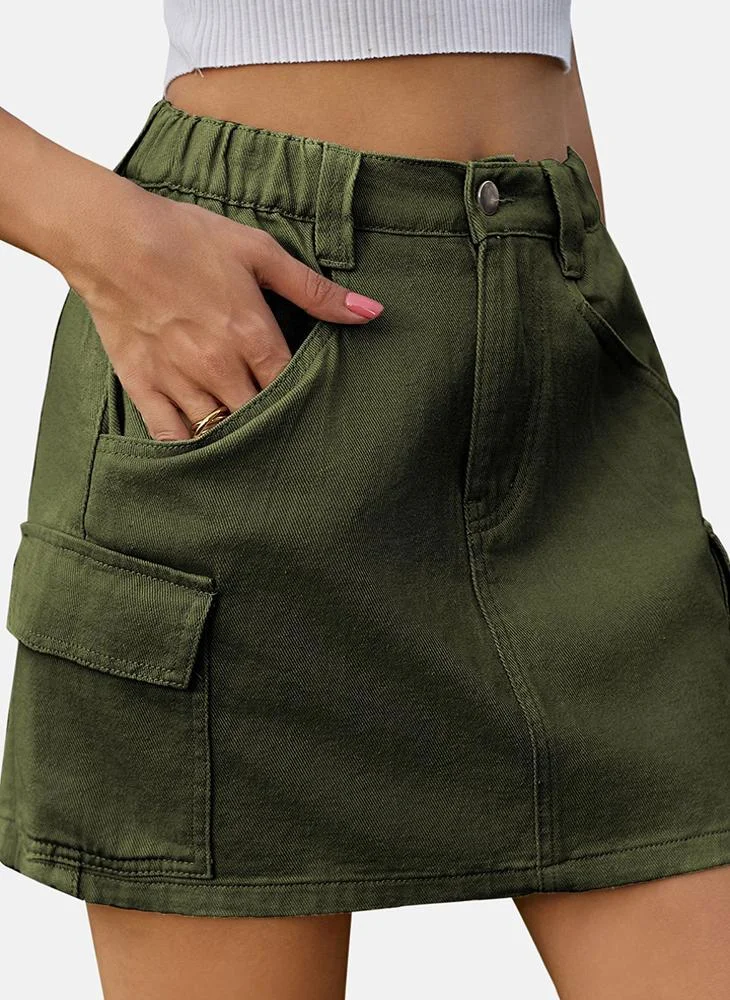 YUNIQEE Green Mid Rise Plain Mini Skirt