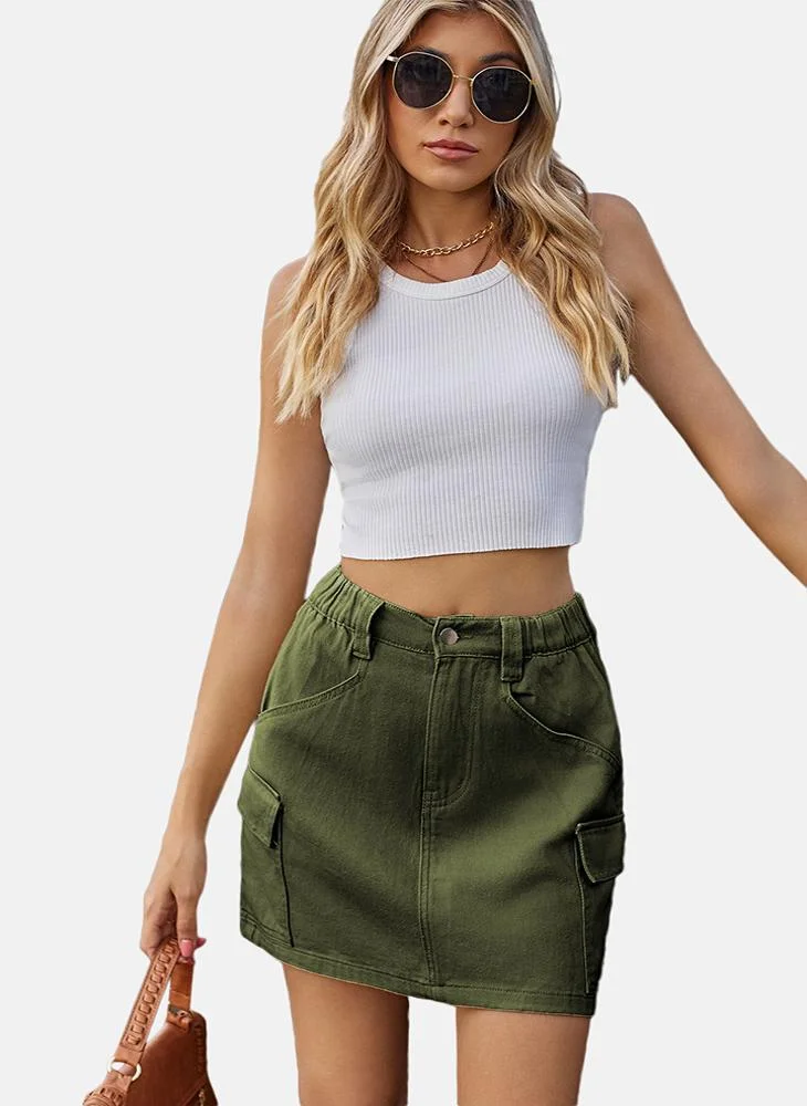 YUNIQEE Green Mid Rise Plain Mini Skirt